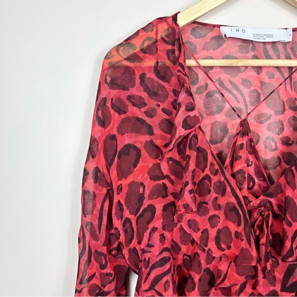 IRO Realize Red Leopard Ruffle Blouse 36 - Picture 5 of 8